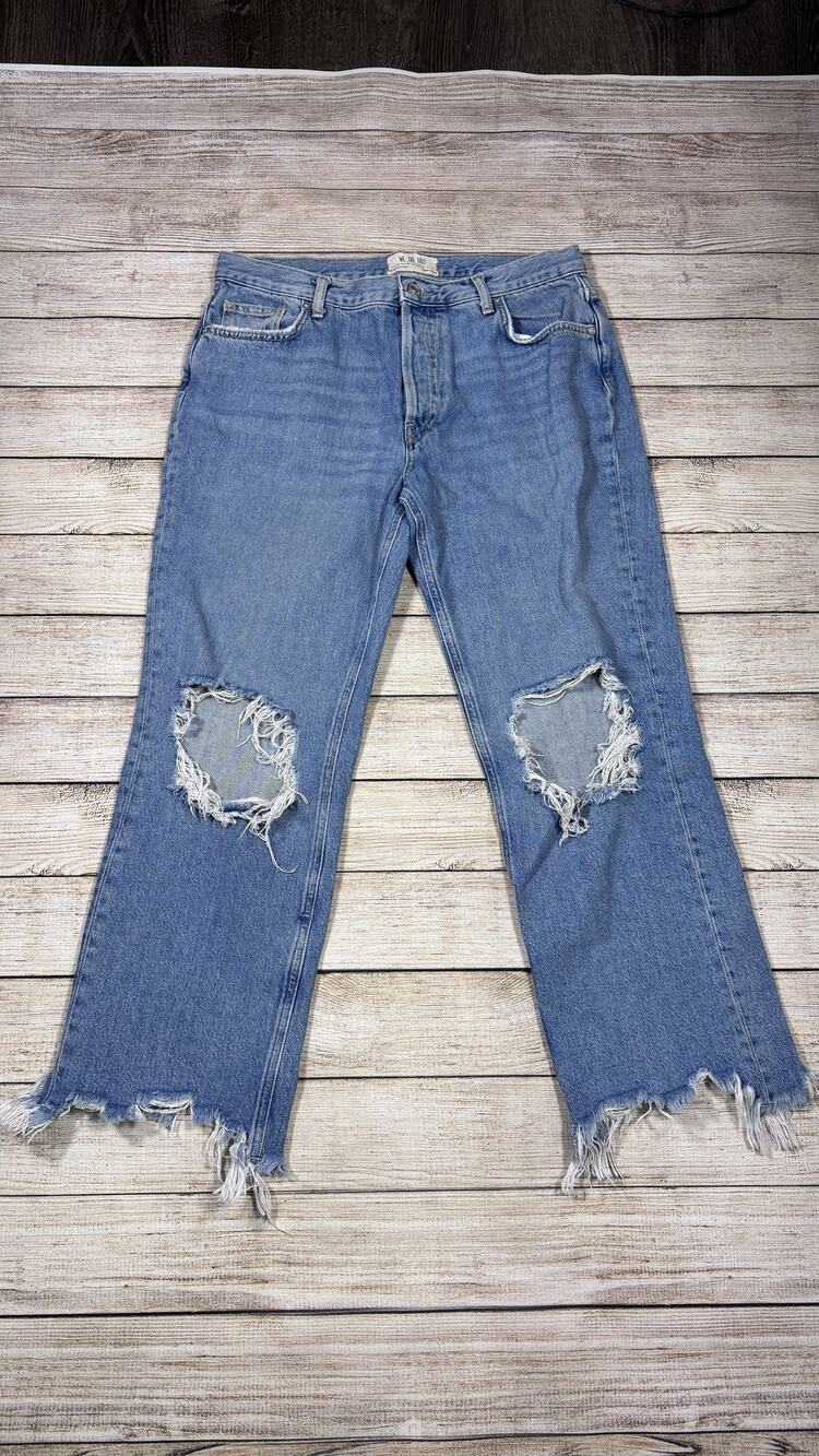 We The Free Maggie Jeans Women's Size 29 Blue High Rise Distressed Straight
